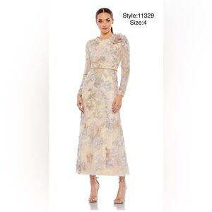 Embellished high neck long sleeve midi dress